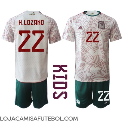 Camisa de Futebol México Hirving Lozano #22 Equipamento Secundário Infantil Mundo 2022 Manga Curta (+ Calças curtas)